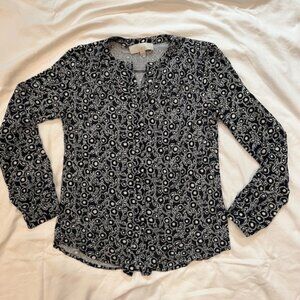 LOFT Long Sleeve Blue/Black Floral Top, XSP